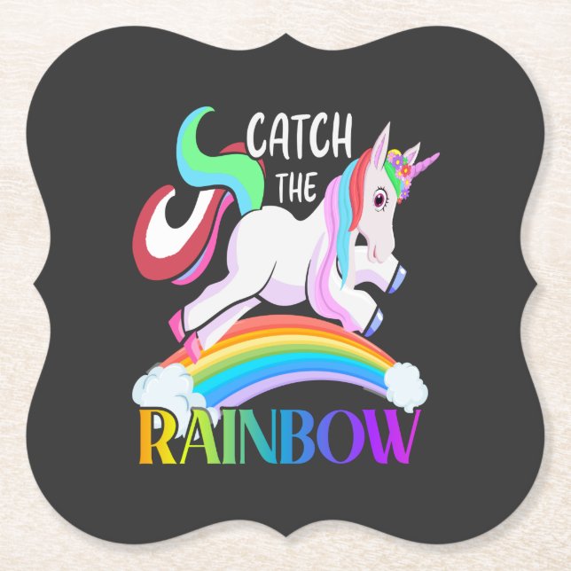 Catch the Rainbow Unicorn Design Paper Coaster (Front)