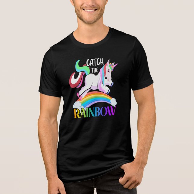 Catch the Rainbow Unicorn Design Tri-Blend Shirt (Front)