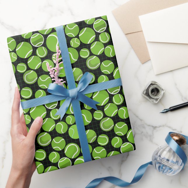 Catch the Tennis Balls Pattern Black BG Wrapping Paper (Gifting)