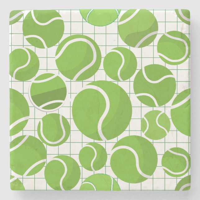 Catch the Tennis Balls Pattern Stone Coaster (Front)