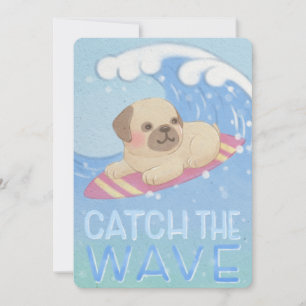 Catch the Wave: Pug Surfer Illustration Thank You Card