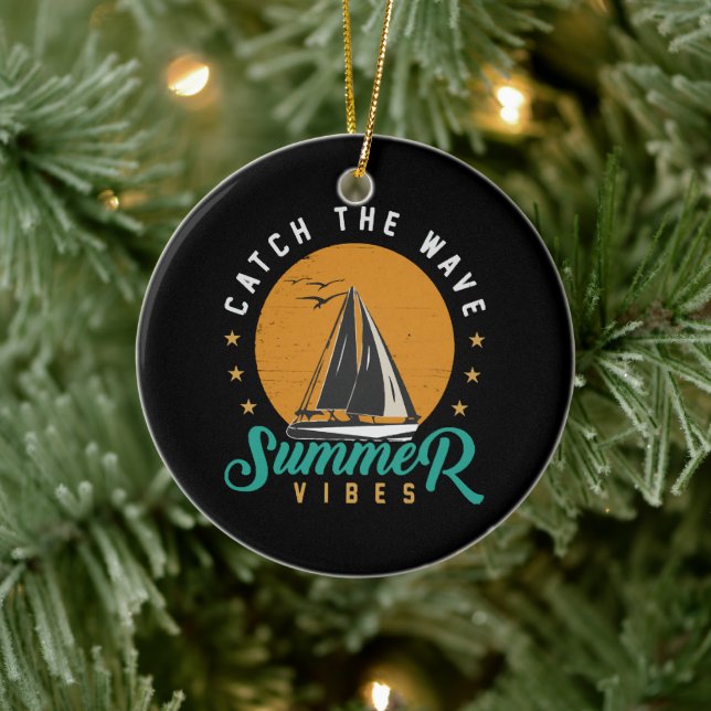 Catch the Wave Summer Vibes Ceramic Ornament (Tree)