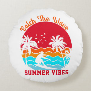 Catch the Wave Summer Vibes Round Pillow