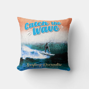 Catch the Wave - Surfing Paradise Throw Pillow
