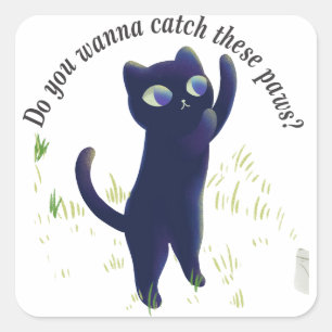 Catch These Paws – Playful Midnight Kitty Square Sticker