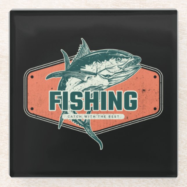 Catch With The Best | Fishing Glass Coaster (Front)