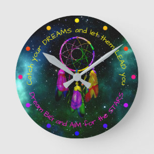 Catch your dreams dreamcatcher Boho Chic Round Clock