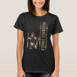 Catcher Baseball Men Baseball Uncle Camo USA Flag T-Shirt