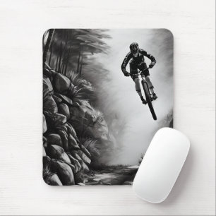 Catching Air - Mountain Bike Digital Pencil Sketch Mouse Pad