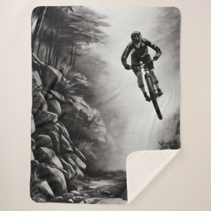 Catching Air - Mountain Bike Digital Pencil Sketch Sherpa Blanket