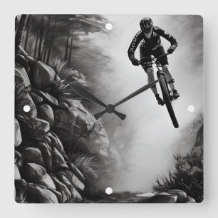 Catching Air - Mountain Bike Digital Pencil Sketch Square Wall Clock