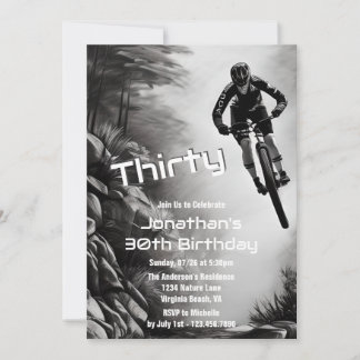 Catching Air - Mountain Bike Sketch 30th Birthday Invitation