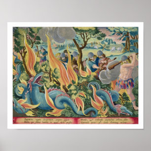Catching Serpents in India Using Clubs and Torches Poster
