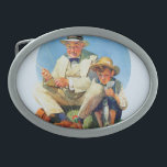 Catching the Big One Belt Buckle<br><div class="desc">Artist: Norman Rockwell | Farmboy watches as businessman pulls in catch with his pole</div>