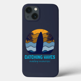 Catching Waves Retro Surfboard Beach Art iPhone 13 Case