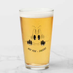 Catchy Beer Glass Curiosity Eyes and Text Cheers