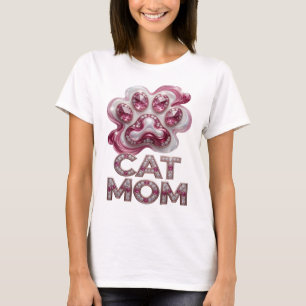 Catchy Pink CAT MOM Artistic Motif T-Shirt