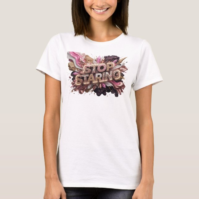 Catchy Red STOP STARING Statement Tee (Front)