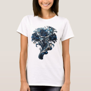 Catchy Silver BLUE ROSES Slogan Tee