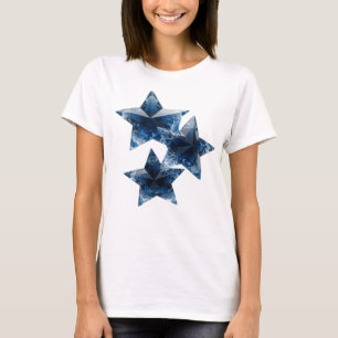 Catchy Silver BLUE STARS Graphic Design T-Shirt
