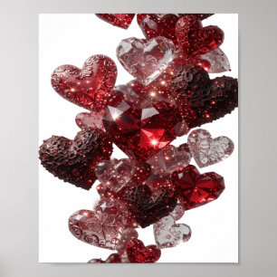 Catchy Silver HEARTS AND GLITTER 3D Text Art Poster