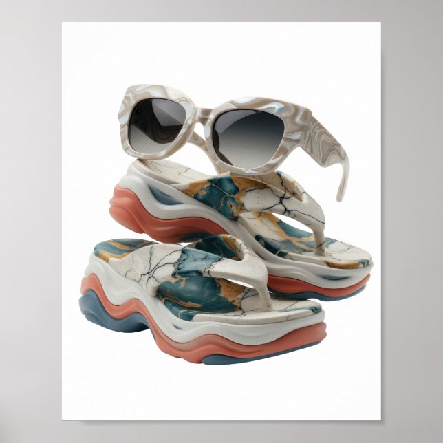 Catchy Silver MARBLE SHOES AND SUNGLASSES Print (Front)