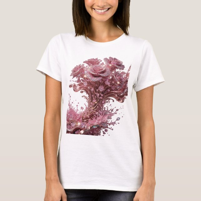Catchy Silver ROSE JET FLOWERS Text Design T-Shirt (Front)