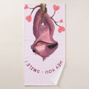 Catchy Text Bath Towel Upside Down Sloth