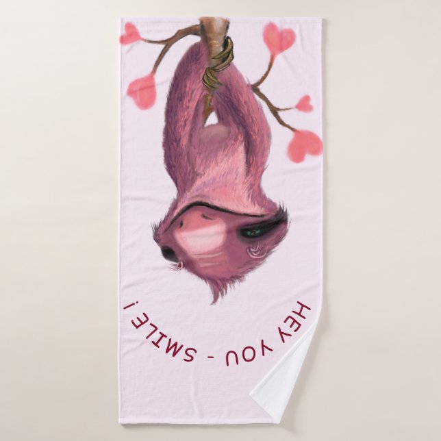 Catchy Text Bath Towel Upside Down Sloth (Bath Towel)