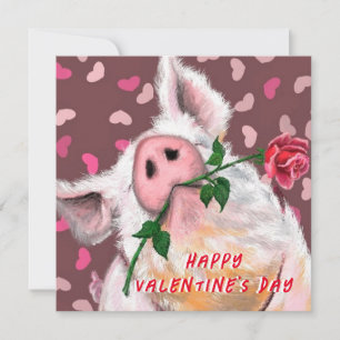 Catchy Valentine's Day Card Funny Pig with Rose