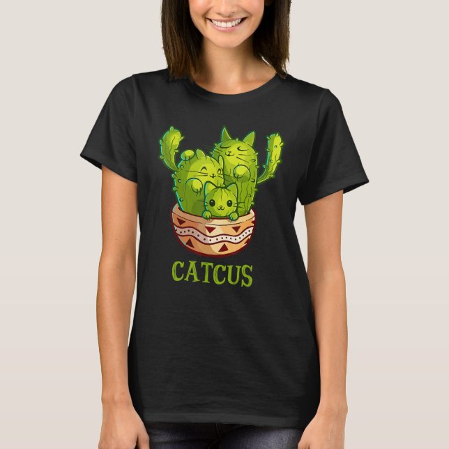 Catcus Cute Cat And Cactus Mexican Cactus Cinco De T-Shirt (Front)