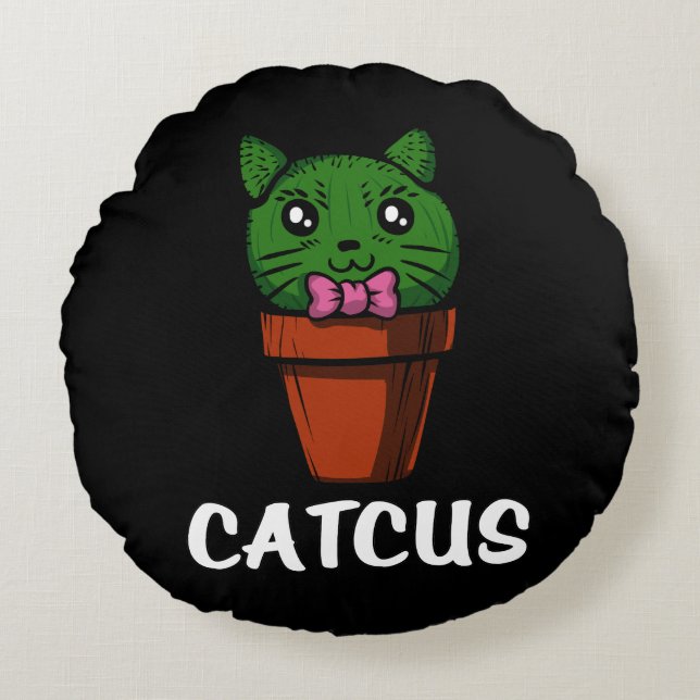 Catcus Funny Cactus Cat Cute Pet Kitten Round Pillow (Front)