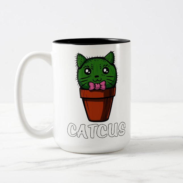 Catcus Funny Cactus Cat Cute Pet Kitten Two-Tone Coffee Mug (Left)