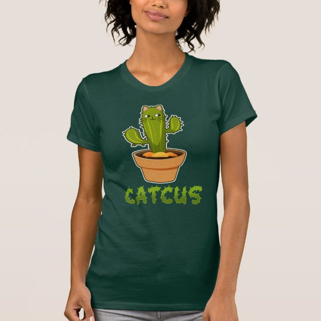 Catcus Funny Cactus Cat Plant Pot T-Shirt (Front)