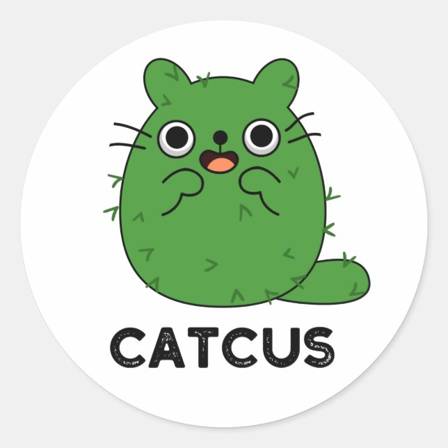 Catcus Funny Cat Cactus Pun  Classic Round Sticker (Front)