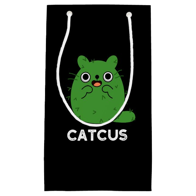 Catcus Funny Cat Cactus Pun Dark BG Small Gift Bag (Front)