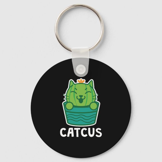Catcus Funny Cat Lover Succulent Cactus Keychain (Front)