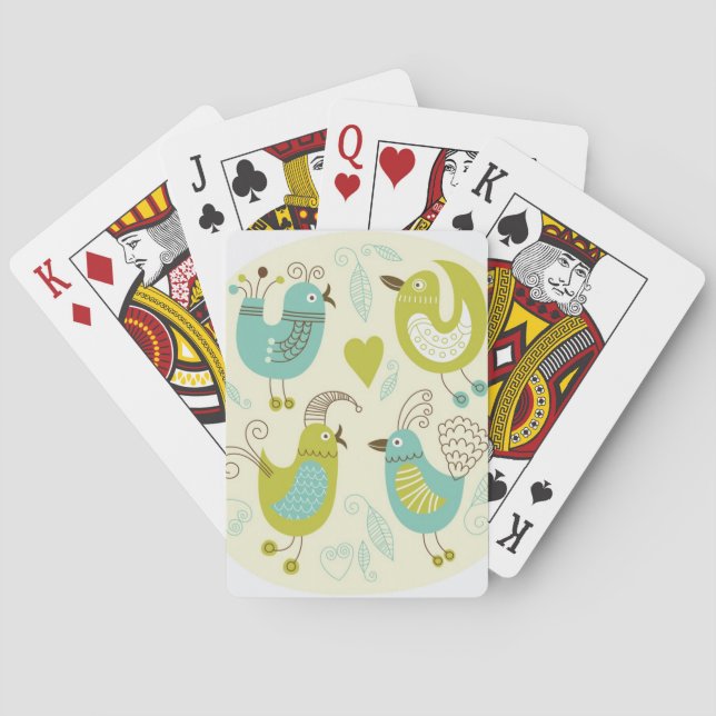 cate cartoon birds playing cards (Back)