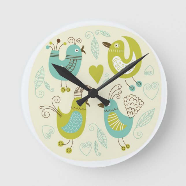 cate cartoon birds round clock (Front)