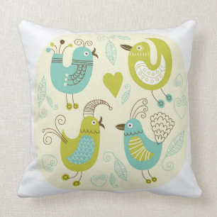 cate cartoon birds throw pillow