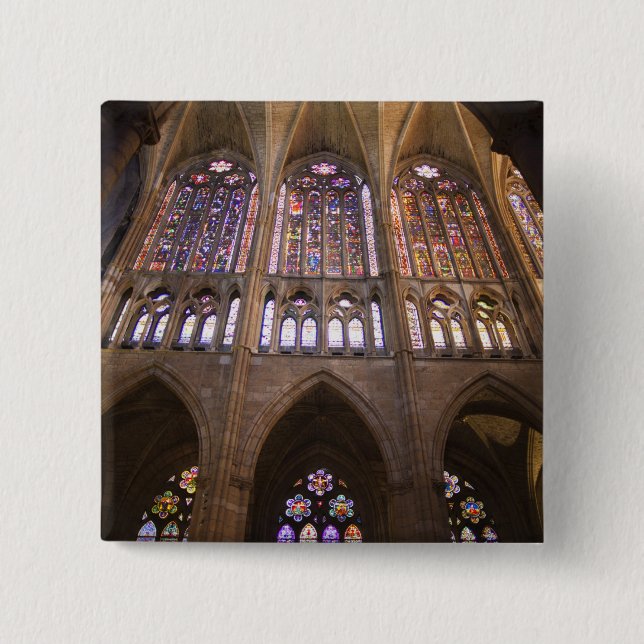 Catedral de Leon, interior stained glass windows 2 Inch Square Button (Front)