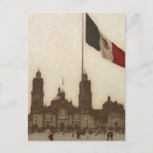 Catedral en el Zocalo del DF con la Bandera 12 Postcard