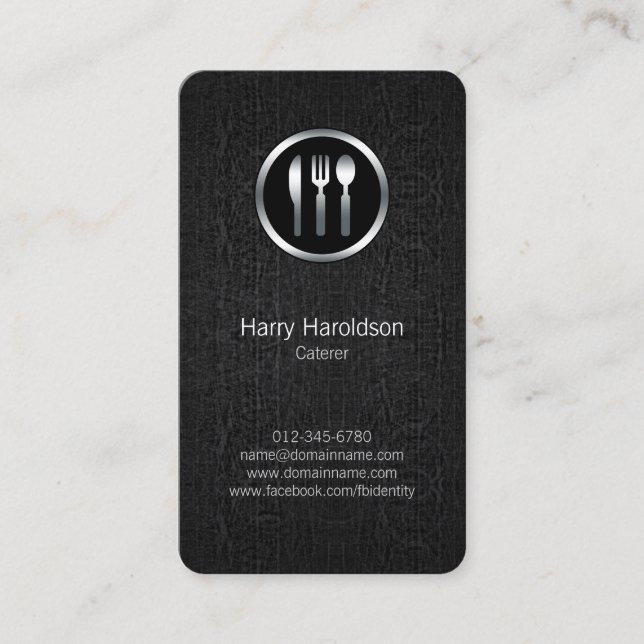 Caterer Cutlery Chrome Icon Grunge Business Card (Front)