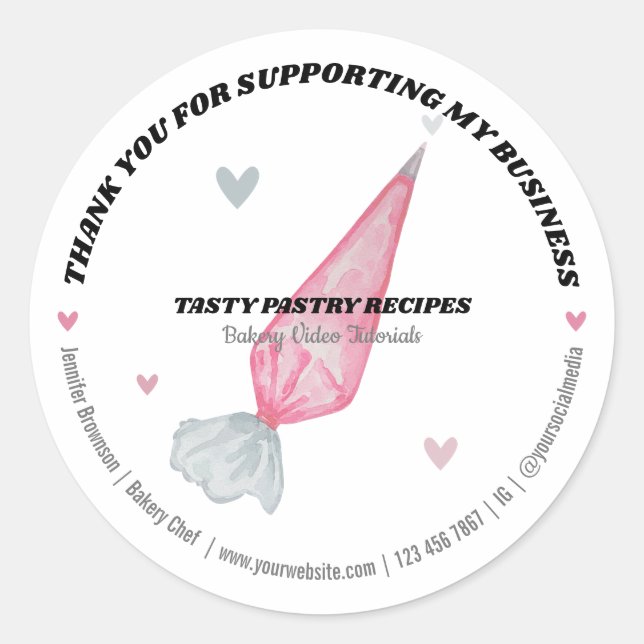 Catering Bakery Chef Pastry Bag Thank You Classic Round Sticker (Front)