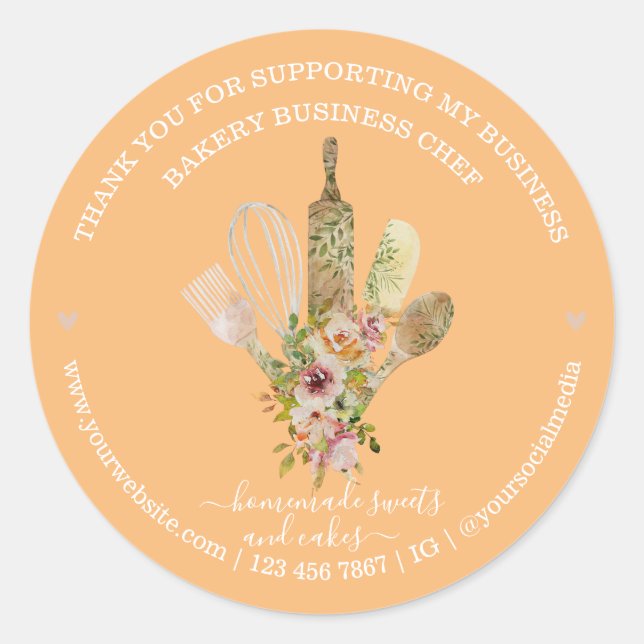 Catering Bakery Chef Rustic Eucalyptus Pattern Classic Round Sticker (Front)