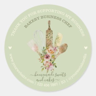 Catering Bakery Chef Rustic grayish green Classic Round Sticker