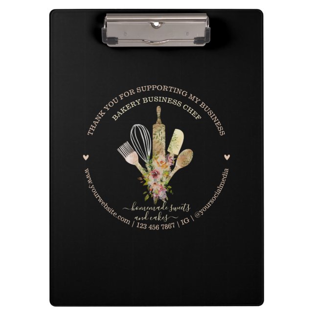 Catering Biz Bakery Rustic Black Boho Clipboard (Front)