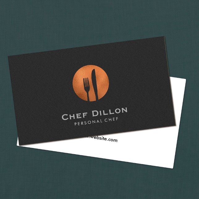 Catering Chef Copper Fork and Knife Black  Business Card (Creator Uploaded)
