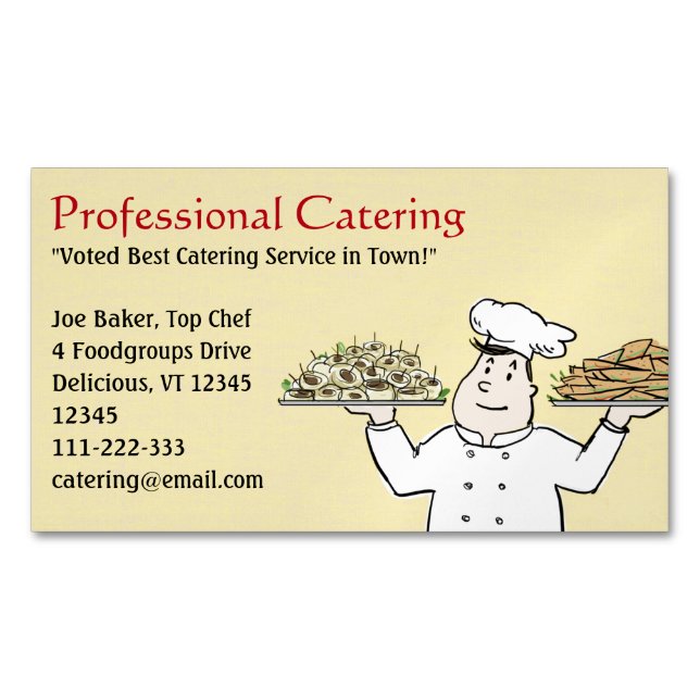 Catering Chef Holding Hors D'oeuvres Magnetic Business Card (Front)