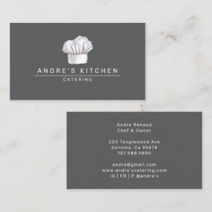 Catering Culinary Watercolor Chef's Hat Grey Business Card